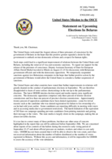 Statement by the Delegation of the United States on upcoming elections In Belarus