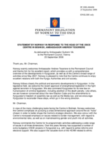Statement by the Delegation of Norway in response to the Head of the OSCE Centre in Bishkek, Ambassador Andrew Tesoriere