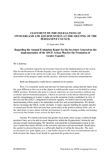 Statement by the Delegation of Switzerland, also on behalf of Liechtenstein, in response to the Annual Evaluation Report by the Secretary General of the OSCE on the implementation of the 2004 Action Plan for the Promotion of Gender Equality