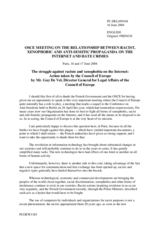 La lutte contre le racisme et la xenophobie sur l'Internet:  l'action du Conseil de l'Europe; Guy De Vel, Directeur Général des affaires juridiques du Conseil de l'Europe
