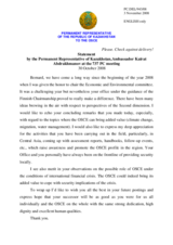 Statement by the Delegation of Kazakhstan in response to the report by the Coordinator of OSCE Economic and Environmental Activities, Bernard Snoy