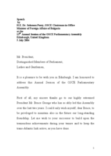 Speech by Dr. Solomon Passy, OSCE Chairman-in-Office,  at the 13th Annual Session of the OSCE Parliamentary Assembly