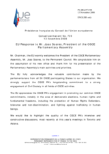 Statement by the French Presidency of the Council of the European Union in response to the address by the President of the OSCE Parliamentary Assembly, Joao Soares