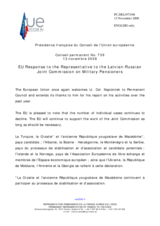 Statement by the French Presidency of the Council of the European Union in response to the report by the Representative to the Latvian-Russian Joint Commission on Military Pensioners, Lt.Col. Helmut Napiontek