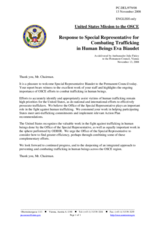 Statement by the Delegation of the United States in response to the report by the Special Representative and Co-ordinator for Combating Trafficking in Human Beings, Eva Biaudet