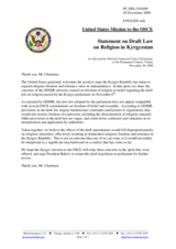 Statement by the Delegation of the United States on the law on freedom of conscience and religious organisations in Kyrgyzstan