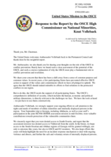 Statement by the Delegation of the United States in response to the report by the High Commissioner on National Minorities, Ambassador Knut Vollebaek