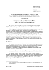 Statement by the French Presidency of the Council of the European Union in response to the report by the Head of the High-Level Planning Group, Captain Erkki Platan