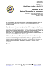 Statement by the Delegation of the United States on the search of the offices of the Memorial organization in St. Petersburg on 4 December 2008