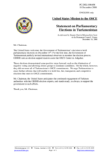 Statement by the Delegation of the United States on parliamentary elections in Turkmenistan