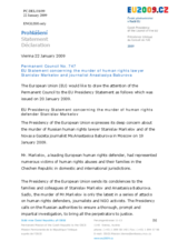 Statement by the Czech Presidency of the Council of the European Union on the murder of human rights defenders in Russia
