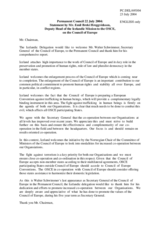 Statement by the Delegation of Iceland in response to Mr. Walter Schwimmer, Secretary General of the Council of Europe