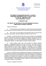 Statement by the Delegation the Holy See in response to the report by the Head of OSCE Mission in Kosovo, Ambassador Werner Almhofer