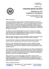Statement by the Delegation of the United States on new legislation in Kazakhstan