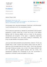 Statement by the Czech Presidency of the Council of the European Union in response to the report by the Head of the OSCE Mission to Serbia, Ambassador Hans Ola Urstad
