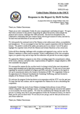 Statement by the Delegation of United States in response to the report by the Head of the OSCE Mission to Serbia, Ambassador Hans Ola Urstad