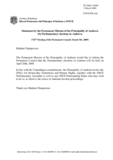 Statement by the Delegation of Andorra on parliamentary elections on 26 April 2009