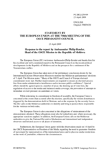 Statement by the Czech Presidency of the Council of the European Union in response to the report by the Head of the OSCE Mission to Moldova, Ambassador Philip Remler