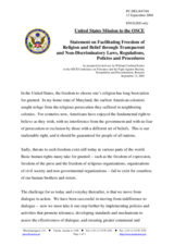 Statement by the US Delegation on freedom of religion