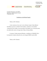 Condolences presented by the Delegation of Canada in relation to the tragedy in Beslan
