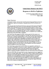 Statement by the Delegation of the United States in response to the report by the Head of the OSCE Office in Tajikistan, Ambassador Vladimir Pryakhin