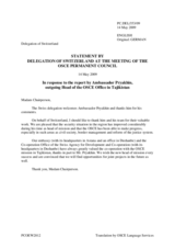 Statement by the Delegation of Switzerland in response to the report by the Head of the OSCE Office in Tajikistan, Ambassador Vladimir Pryakhin