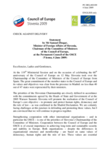 Address by the Chairman of the Committee of Ministers of the Council of Europe, Minister of Foreign Affairs of Slovenia, Samuel Zbogar