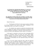Statement by the Delegation of the Holy See in response to the report on the Alliance of Civilizations by the Secretary General, Ambassador Marc Perrin de Brichambaut
