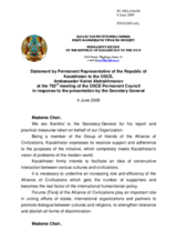 Statement by the Delegation of Kazakhstan in response to the report on the Alliance of Civilizations by the Secretary General, Ambassador Marc Perrin de Brichambaut