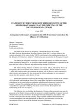 Statement by the Delegation of Morocco in response to the report on the Alliance of Civilizations by the Secretary General, Ambassador Marc Perrin de Brichambaut