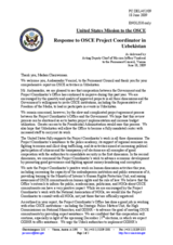 Statement by the Delegation of the United States in response to the report by the OSCE Project Coordinator in Uzbekistan, Ambassador Istvan Venczel