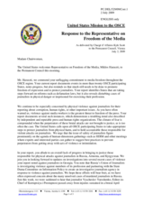 Statement by the Delegation of the United States in response to the report by the OSCE Representative on Freedom of the Media, Miklos Haraszti