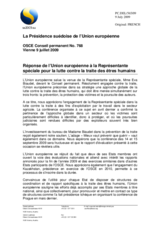 Statement by the Swedish Presidency of the Council of the European Union in response to the report of the Special Representative and Co-ordinator for Combating Trafficking in Human Beings, Eva Biaudet (fr)