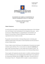 Statement by the Delegation of Norway in response to the report of the Special Representative and Co-ordinator for Combating Trafficking in Human Beings, Eva Biaudet