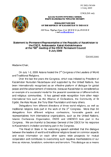Statement by the Delegation of Kazakhstan on the 3rd Congress of the Leaders of World and Traditional Religions