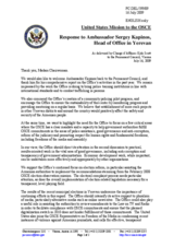 Statement by the Delegation of the United States in response to the report by the Head of the OSCE Office in Yerevan, Ambassador Sergey Kapinos