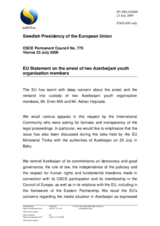 Statement by the Swedish Presidency of the Council of the European Union on the arrest of two Azerbaijani youth organisation members