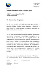 Statement by the Swedish Presidency of the Council of the European Union on death of a journalist in Kyrgyzstan