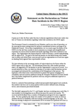 Statement by the Delegation of the United States on the proposed Declaration on Violent Hate Incidents in the OSCE Region