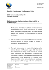 Statement by the Swedish Presidency of the Council of the European Union on the conclusions of the General Affairs and External Relations Council (GAERC) on EU Monitoring Mission in Georgia (EUMM)