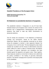 Statement by the Swedish Presidency of the Council of the European Union on presidential elections in Kyrgyzstan