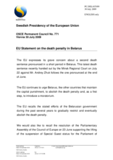 Statement by the Swedish Presidency of the Council of the European Union on the death penalty in Belarus
