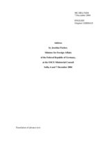 Address by Joschka Fischer, Minister for Foreign Affairs of the Federal Republic of Germany