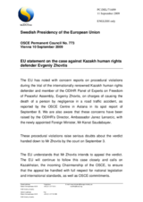 Statement by the Swedish Presidency of the Council of the European Union on the case against a human rights defender in Kazakhstan