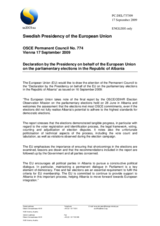 Statement by the Swedish Presidency of the Council of the European Union on the parliamentary elections in Albania