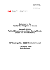 Statement by the Head of the Delegation of Canada, James R. Wright, Political Director and Assistant Deputy Minister (Global and Security Policy)