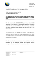 Statement by the Swedish Presidency of the Council of the European Union on the OSCE/ODIHR Expert Group Report on the elections to the European Parliament