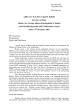 Address by Adam D. Rotfeld, Secretary of State, Ministry for Foreign Affairs of the Republic of Poland