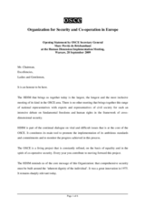 Opening statement by OSCE Secretary General Marc Perrin de Brichambaut at the Human Dimension Implementation Meeting, Warsaw, 28 September 2009.