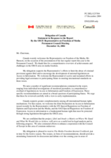 Statement by the Delegation of Canada in response to the OSCE Representative on Freedom of the Media, Mr. Miklos Haraszti